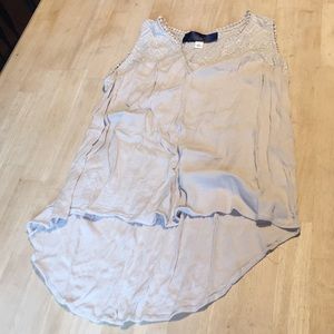 Sleeveless gauzey top, silver embroidery.